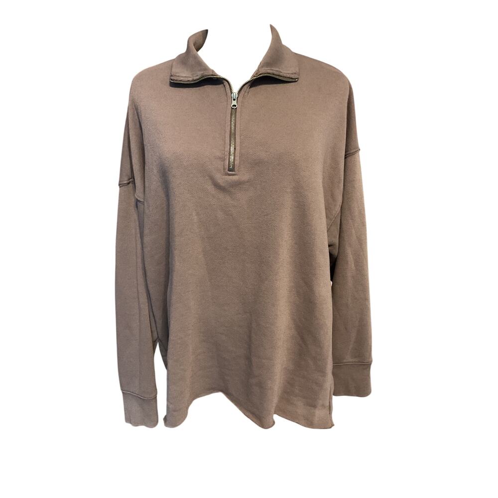 Aerie Brown Quarter Zip Pullover Zip Fleece Shirt. Size Small